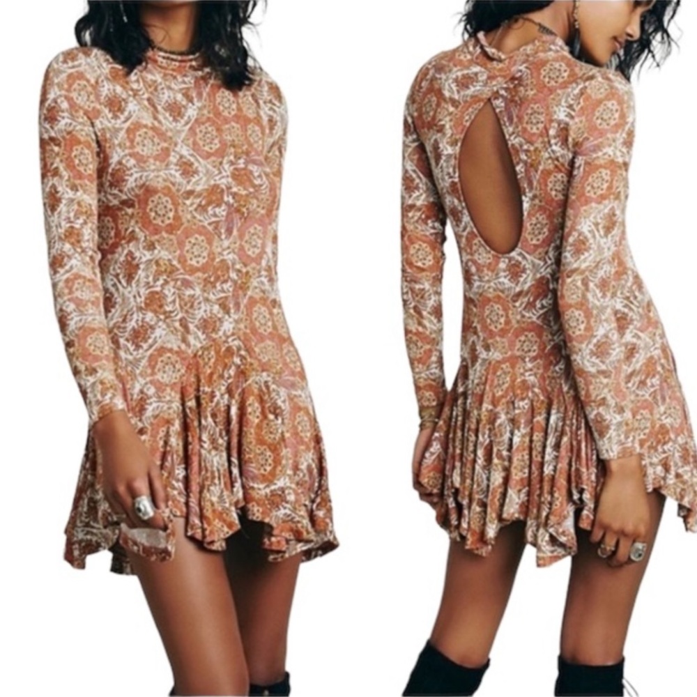 Free People Orange Brown Floral Cut
Out Back Annabelle Printed Boho Tunic
Dress